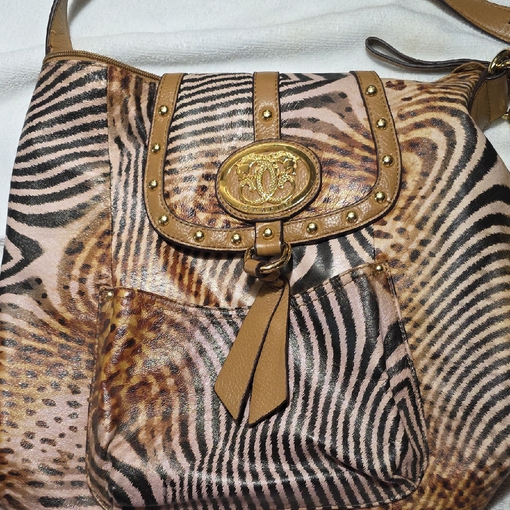 SHARIF Tan and Brown Animal Print Bag